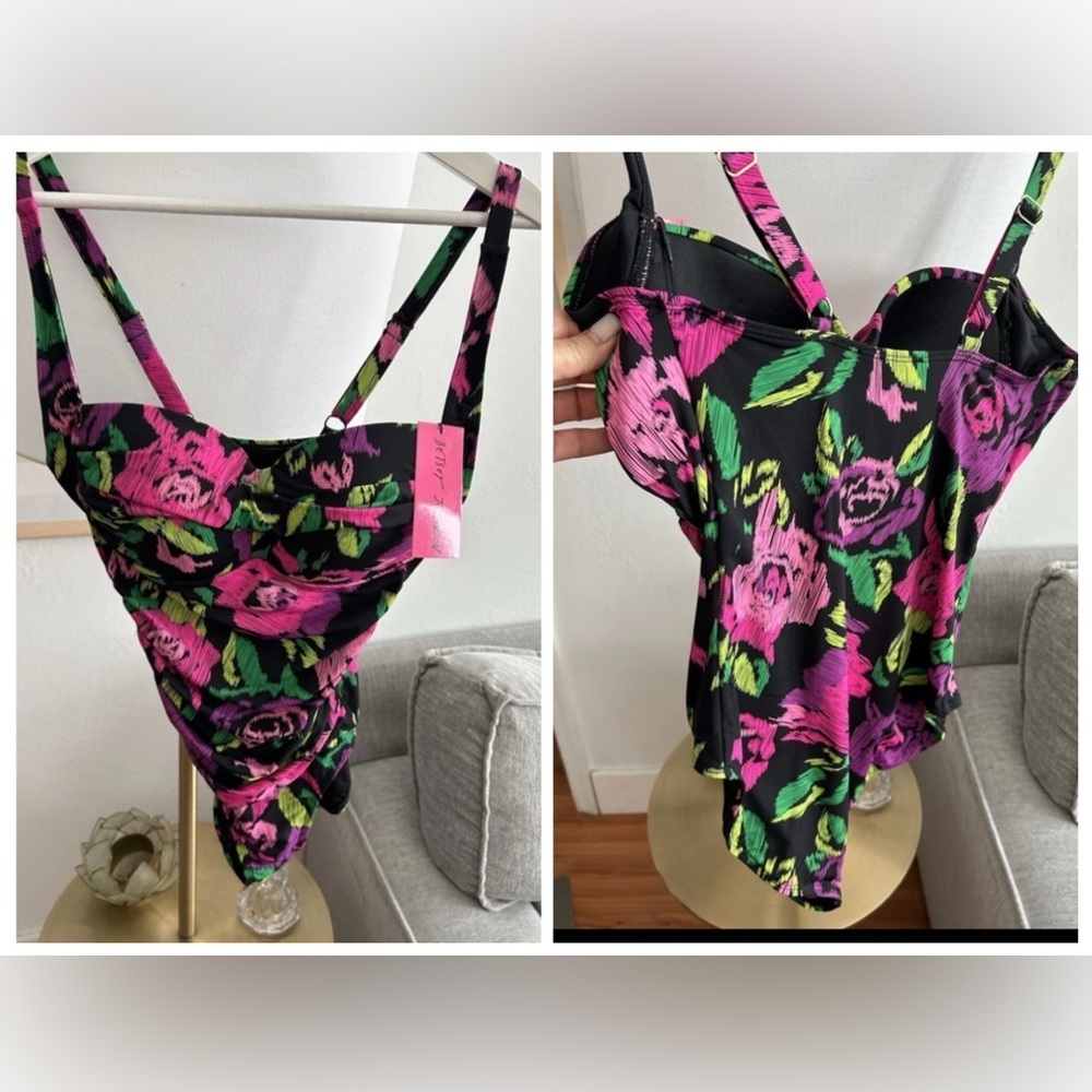 Betsey Johnson Floral Coquette One Piece Swimsuit M Beach Femenine Summer - Picture 3 of 9